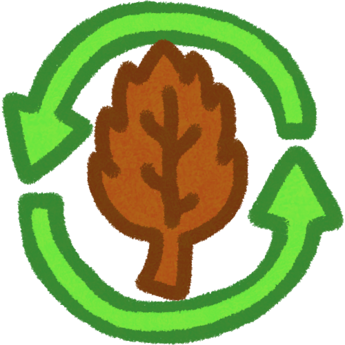 two green arrows forming a circle. inside the arrows is a brown / orange leaf